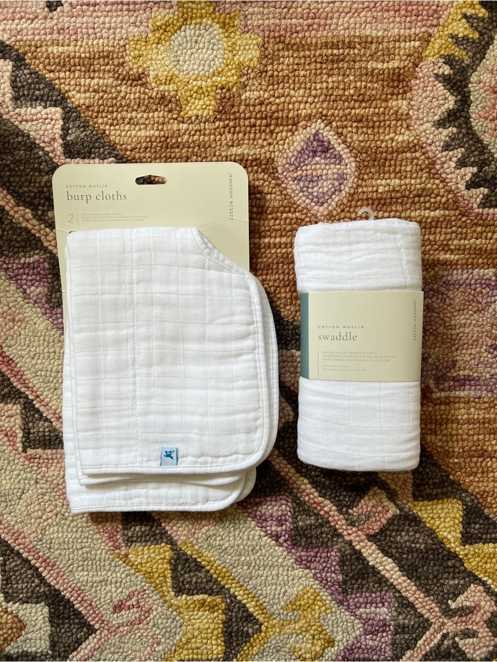 Little Unicorn NWT Cotton Muslin Swaddle Burp Cloth Set White New